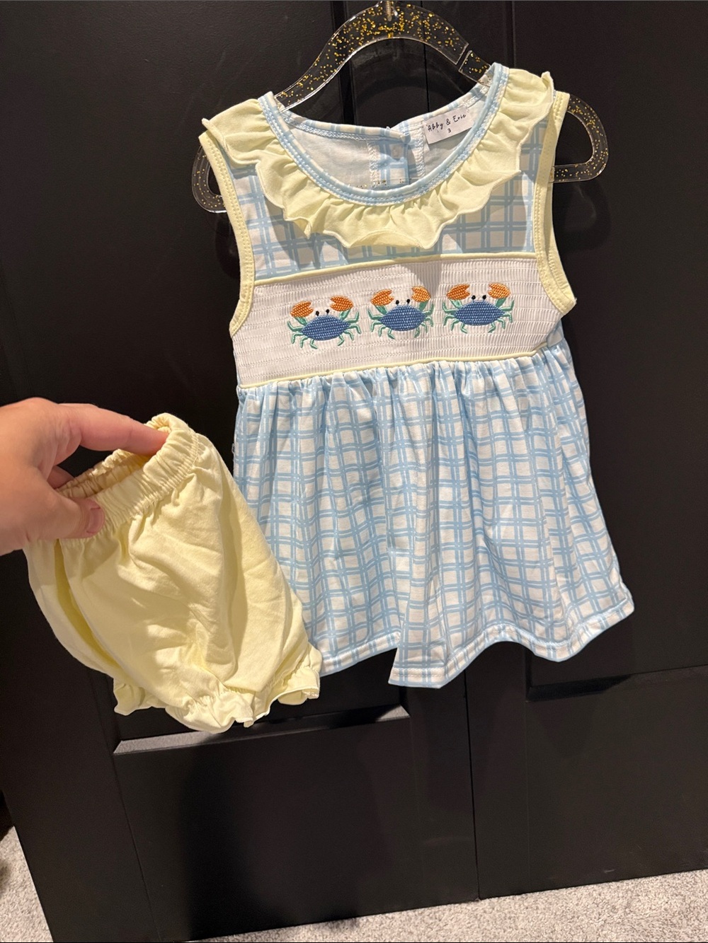 Yellow & Light Blue Smocked Crab Tank Set for Kids
